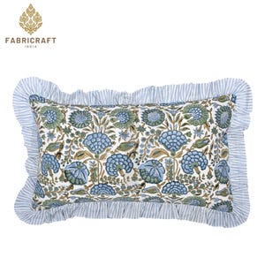 12x20&quot; Hand Block Printed Lumbar Pillow Cover: Boho Floral Cotton