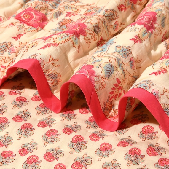 Printed Cotton Quilt, Soft Cotton Batting Comforter, Oversized Throw Blanket for Bed, Cosy Lap Coverlet, Bedroom Decor, Home Decor Throw
