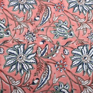 Peach & Berry Floral Hand-Block Printed Cotton Fabric: Indian Dressmaking Cloth
