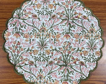 Manteles individuales de algodón con estampado floral en color rosa salmón atrevido, bordados