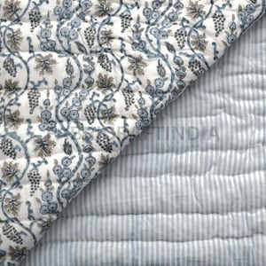 Baby Blue Comforter Quilt Hand Block Printed Cotton Cloth Quilted Throw Blanket Cover for Couch and Bed Lap Bedding Coverlet Oversized Quilt