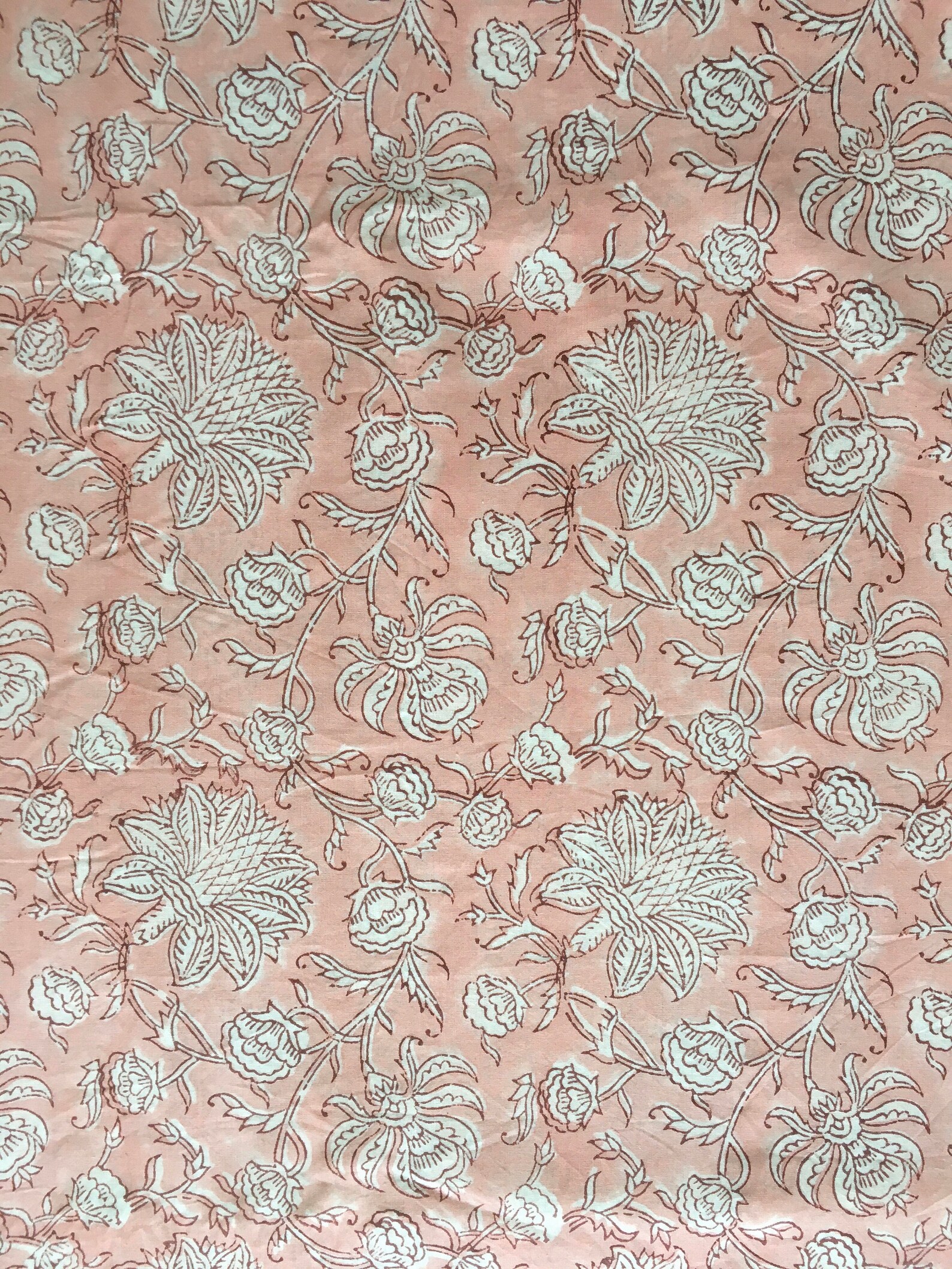 Salmon Pink Block Print Cotton Fabric Hand Block Print Etsy
