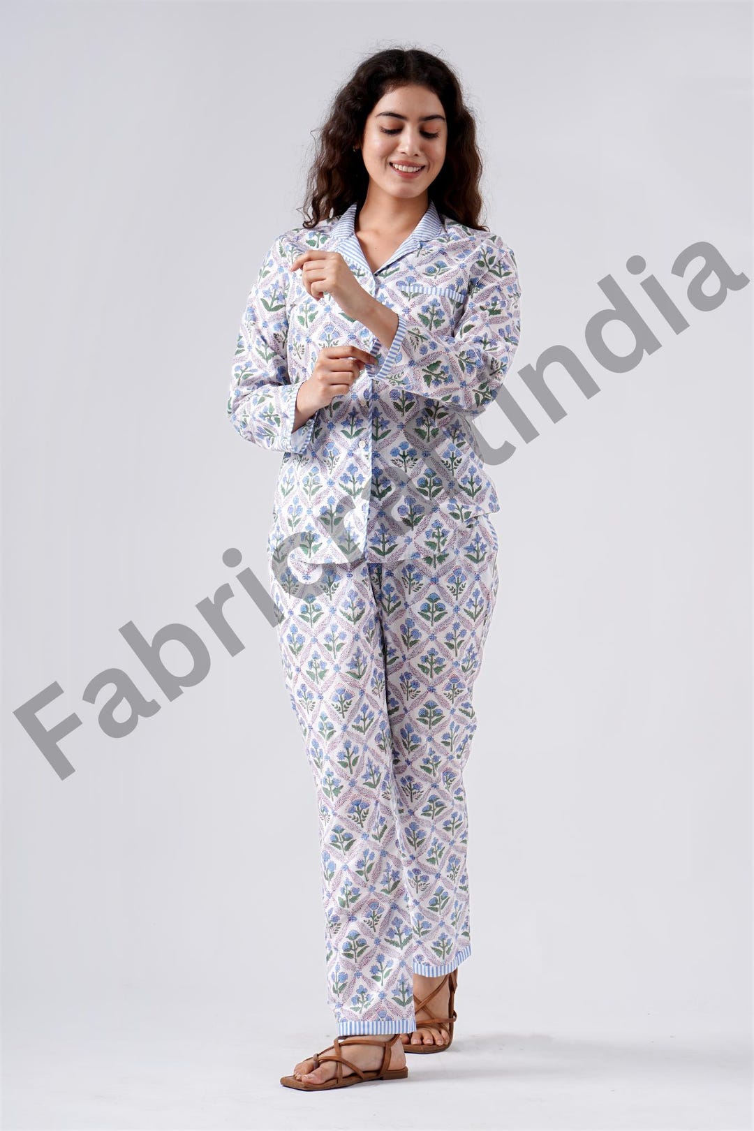 Hand Block Printed Cotton Pajama Set: Women's Loungewear