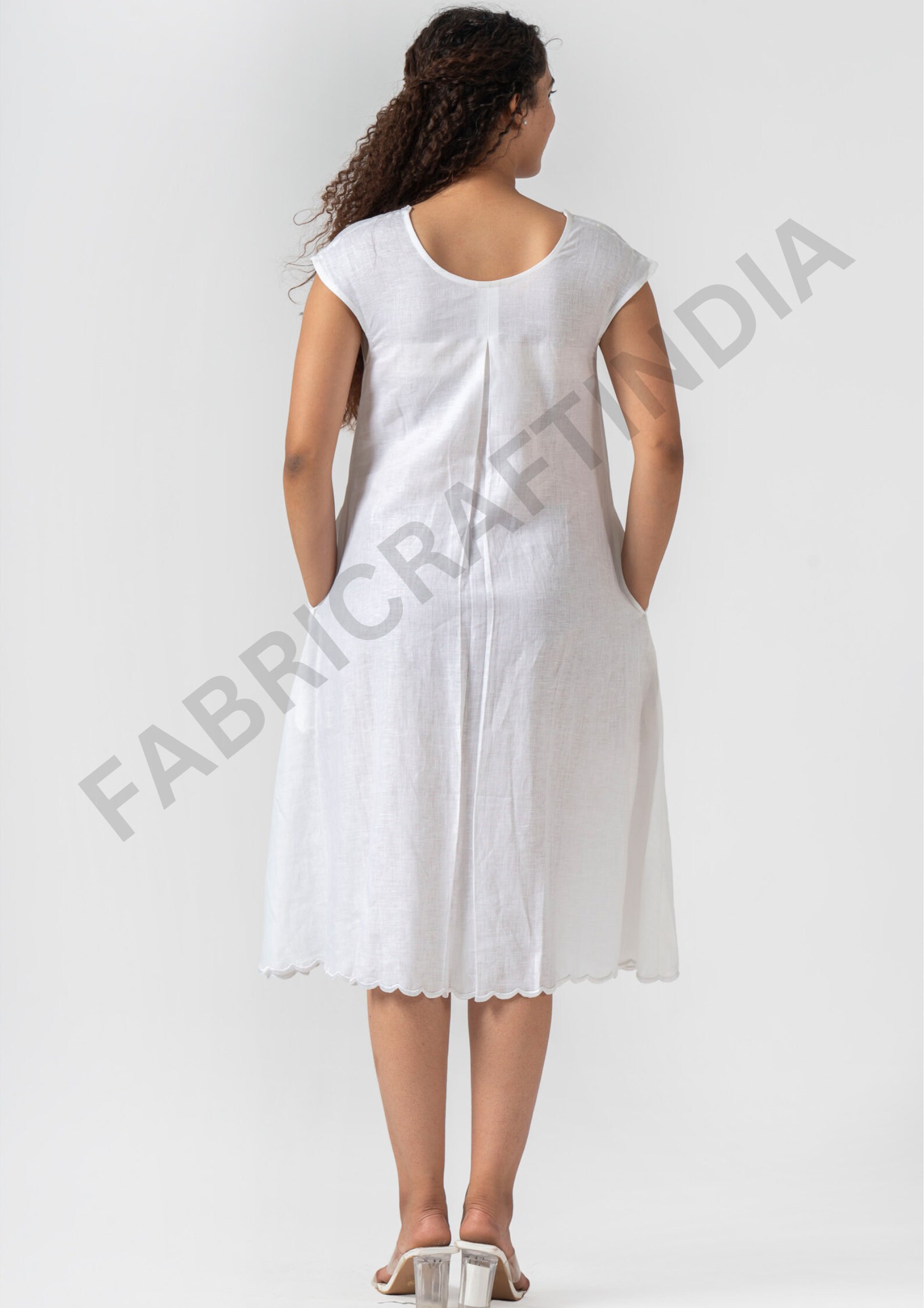 chinese dress ladies White Linen Midi Dress main image 1