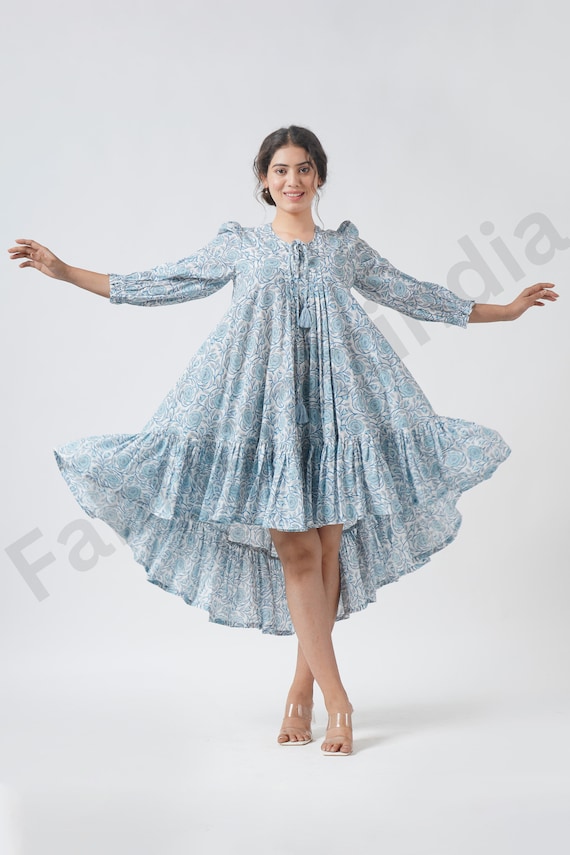 Dusty Blue Floral High-low Dress: Cotton Maxi Dress - Etsy Dusty Blue Floral High-low Dress: Cotton Maxi Dress - Etsy