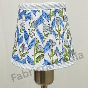 Steel Blue Pure Cotton Cloth Pleated Lamp Shade Small Size Top 4", Bottom 6", Height 5" Hand Block Printed Rustic Designer Fabric Lampshade