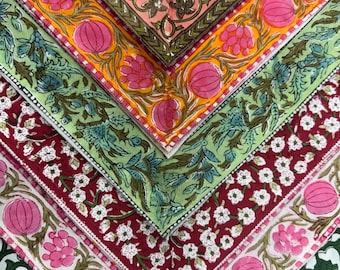 Mix and Match Border Napkins, Floral Hand Block Printed Cloth Napkins, Size 50x50 cm, Set of 4,8,12,24,48, Wedding, Restaurant, Home Decor