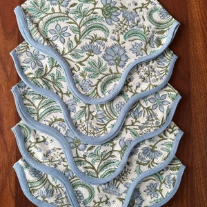 Columbia Blue Napkins - Hand-Block Printed Cotton Cloth Floral Dining Table Napkins for Wedding Events, Home Decor, Picnic, Holiday Table