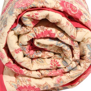 Hand-Printed Cotton Quilt, Floral Comforter, Oversized Bed Throw Blanket image 5