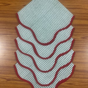 Green Stripes with Red Piping napkins, Hand Block Printed Stripes Cotton Cloth Napkins for Wedding Events, Home Decor, Holiday Decor, Gifts