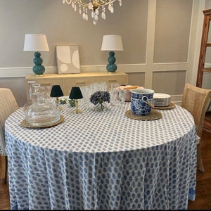 Round Table Cloth Blue And White block print, table cloth ,gift for her