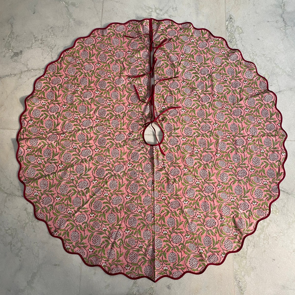 Floral Hand Block Christmas Tree Skirt