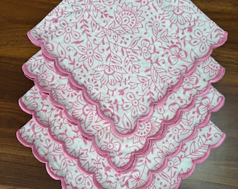 Serviettes de table en coton brodé à la main, fleurs indiennes roses roses, serviettes de table en coton, 20 x 20 po., mariage, décoration d'intérieur, jardin extérieur