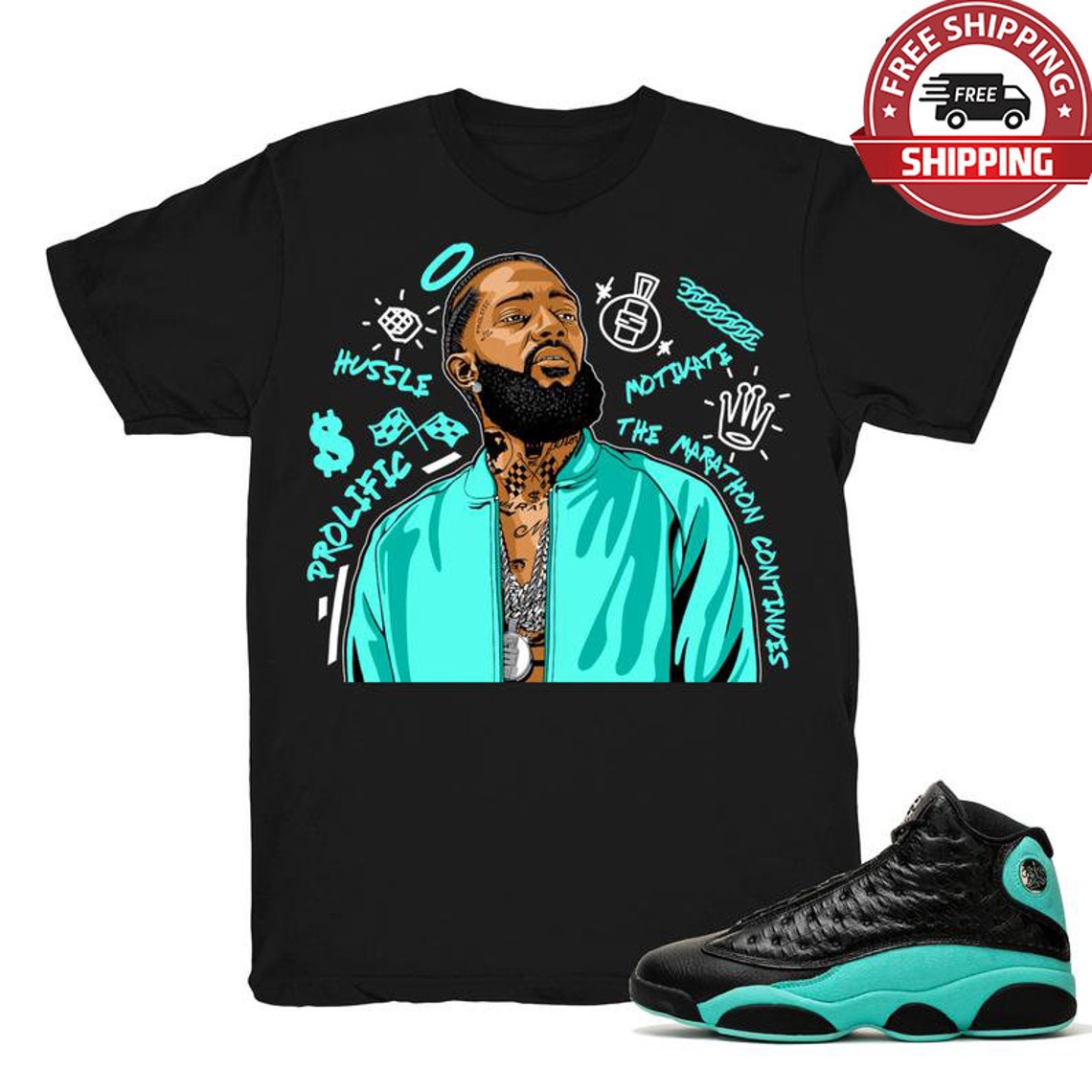 green and white jordan 13 shirt