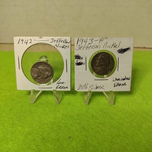 Jefferson Nickel Lot of 2 1942 and 1943 Philadelphia mint Lamination errors mint error