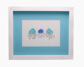 Jellyfish Framed Sea Glass Art