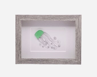 Green Jellyfish Sea Glass Framed Art
