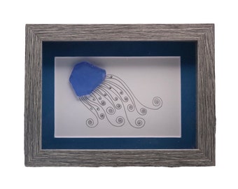 Blue Jellyfish Framed Sea Glass Framed Art