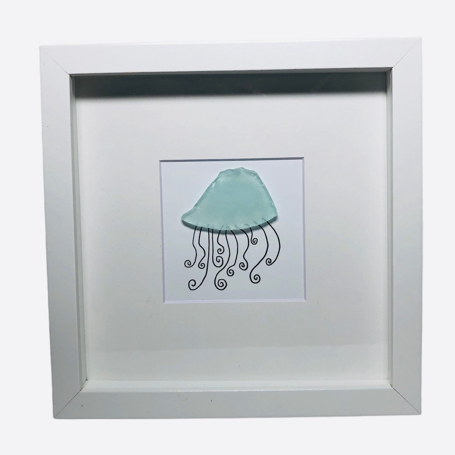 Seaglass Framed Art Blue Jellyfish Etsy