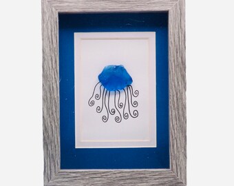 Royal Blue Jellyfish Sea Glass Framed Art