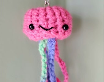 Crochet Jellyfish Keychain in Multiple Colors l Amigurumi, Kawaii, Handmade, Cephalopod, Stuffed Jellyfish, Gift Idea, Car Keys, Purse