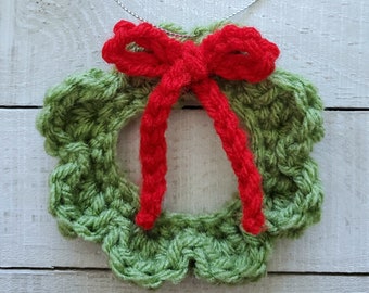 Crochet Christmas Holiday Wreath Ornament for Christmas Tree, Home Decor, Holiday Decor