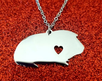 Stainless Steel Guinea Pig Necklace with Heart Cutout / Perfect Gift for Kids, Wife, or Birthday!