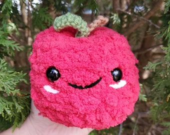 Crochet Apple or Tomato l Amigurumi, Kawaii Plushie, Handmade, Fruit, Vegetable, Stuffed Animal, Toy, Gift for Teacher, Stress Reliever