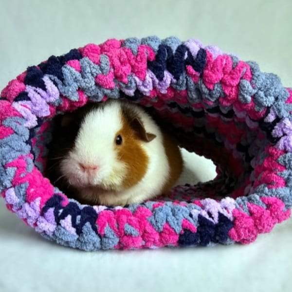 Handmade Crochet Guinea Pig Bed and Tunnel, Crochet Small Pet Bed Tunnel, Cuddle Tunnel, Soft Pet Bed, Hamster Bed, Rat Bed, Fleece Tunnel