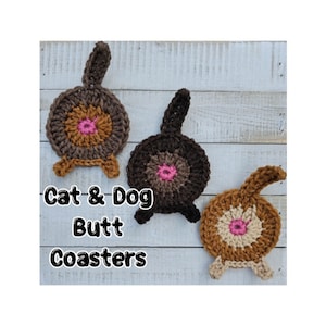 Handmade Cat and Dog Butt Coasters: Acrylic Yarn Pet Coasters