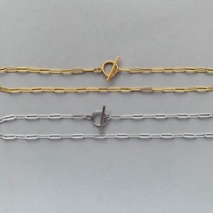 Coarse link chain made of stainless steel in gold or silver - paper clip. Large link necklace for men and women. Toggle clasp - clip