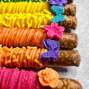 Chocolate Covered Pretzel Rods: Flower Butterfly Party Favors (1 Dozen)