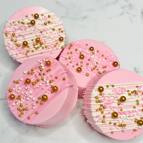 Pink and Gold Pastel Chocolate Covered Oreo for Baby Shower Treat Table Gift Favor