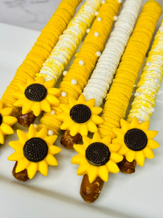 Chocolate Covered Pretzel Rods Sunflower Yellow 1 Dozen Baby Etsy