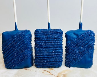 Navy Blue Chocolate Covered Rice Krispy Treats Birthday Anniversary Favor Candy Table 1 Dozen