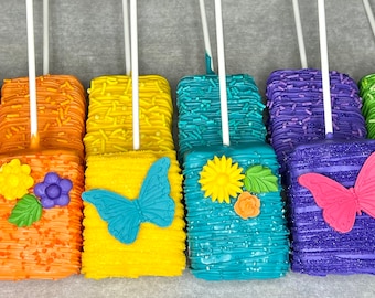 Encanto Rice Krispy Treats: Flower Butterfly Chocolate Covered Favors (1 Dozen)