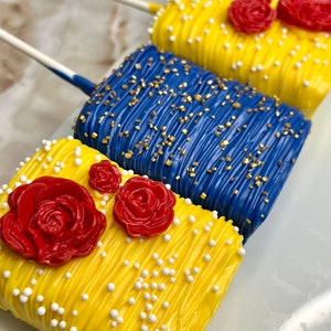 Beauty And The Beast Birthday Inspired Chocolate Covered Rice Krispy Anniversary Birthday Party Favor Treat Table 1 dozen