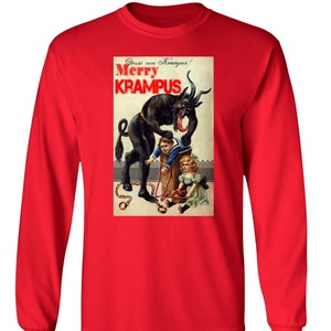 Merry Krampus Shirt, Krampus Long Sleeve T-shirt, Christmas Horror Movie Shirt, Krampus Christmas Shirt, Krampus Card Long Sleeve