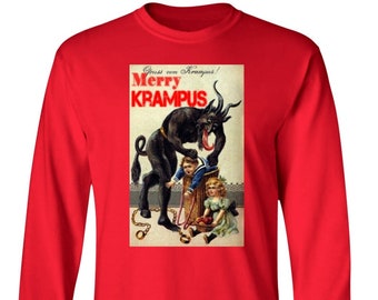 Fröhliches Krampus Shirt, Krampus Langarm T-Shirt, Weihnachts Horror Film Shirt, Krampus Weihnachts Shirt, Krampus Karte Langarm