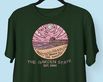 New Jersey Garden State T-shirt, NJ State Logo Motto shirt, Liberty and Prosperity, Jersey Shore Boardwalk tshirt Travel Vacation shirt