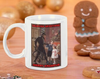 Merry Krampus Christmas Mug, Seasons Greetings Mug, Christmas Horror Mug, Goth Christmas Mug, Holiday Gift Mug, Krampus Christmas Mug
