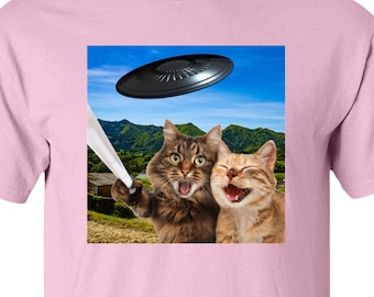 Cat Selfie UFO T-Shirt: Funny Graphic Tee, Animal Lover Gift