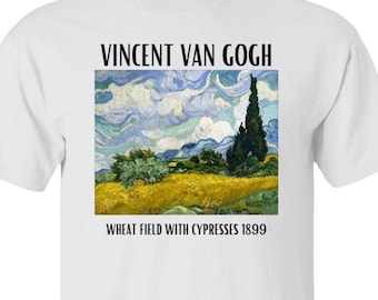 Vincent Van Gogh Landscape Painting T-Shirt, Famous Artist Prints Wheat Field With Cypresses
