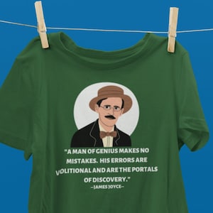 James Joyce Irish Writer T-shirt, James Joyce Shirt, Ulysses, Finnegan&#39;s Wake Author Shirt, Classic Lit shirt, Reader Book Lover Shirt
