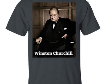 T-Shirt Uomo Winston Churchill Punk Con Cresta, Street Art Brandalism, 100% Cotone 185 Gr/mq, Linea Classic, Stampa Artigianale