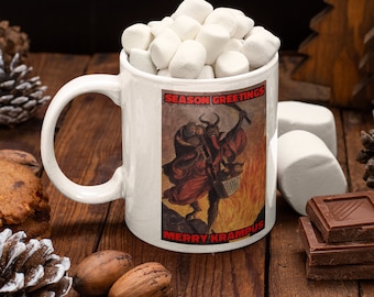 Merry Krampus Mug, Christmas Horror Fan Mug, Goth Christmas Mug, Merry Krampus Christmas, Seasons Greetings Holiday Mug, Horror Mug