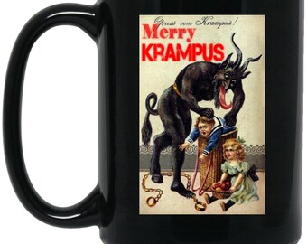 Merry Krampus Santa Claus Merry Christmas Horror Mug, Goth Horror Christmas Mug, Seasons Greetings Holiday Mug, Horror Coffee mug