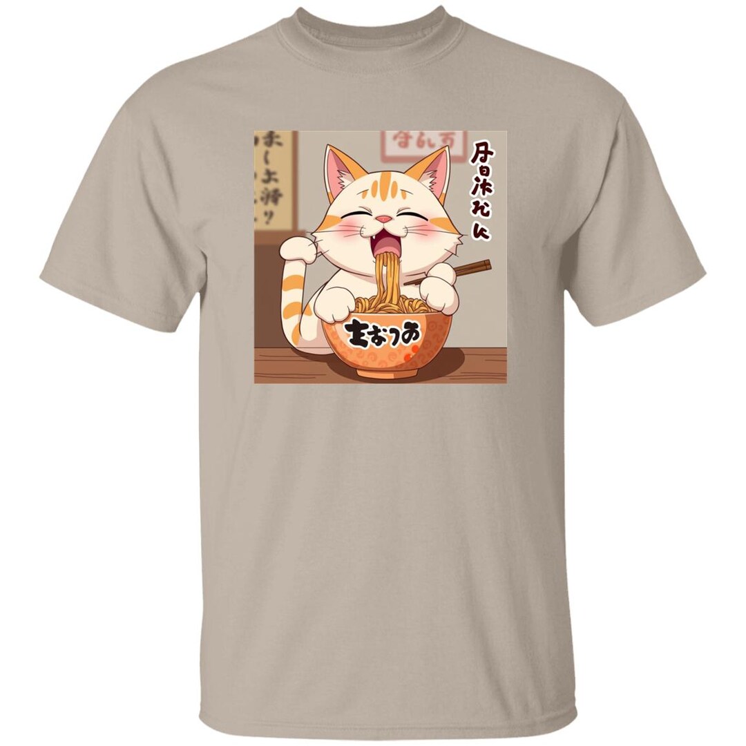 Kawaii Anime Cat Eating Ramen Noodles Graphic Tee - Funny Japanese ...