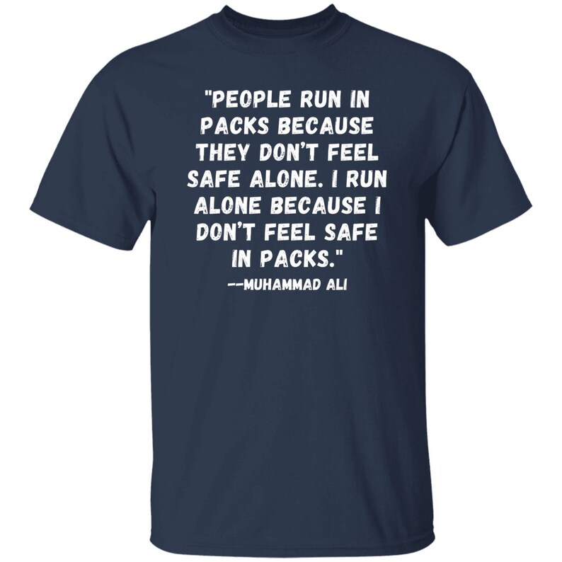 Camiseta con cita de Muhammad Ali. Camiseta motivacional para entrenar en el gimnasio Navy