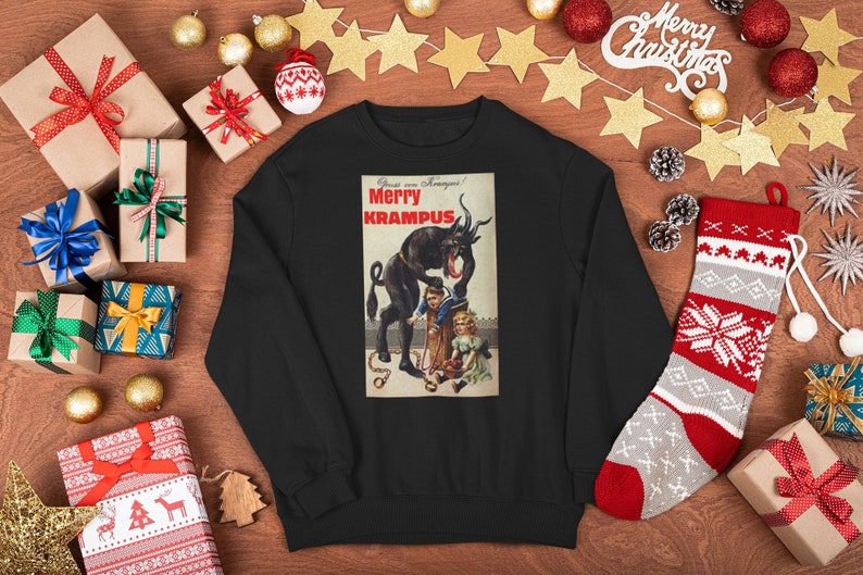 Merry Krampus Sweatshirt, Krampus, Horror Christmas Shirt, Evil Christmas, Bad Santa Shirt, Horror Christmas Gift, Horror Holiday Sweatshirt image 1